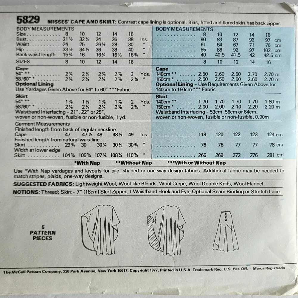 Halston Cape Skirt Pattern UNCUT 12